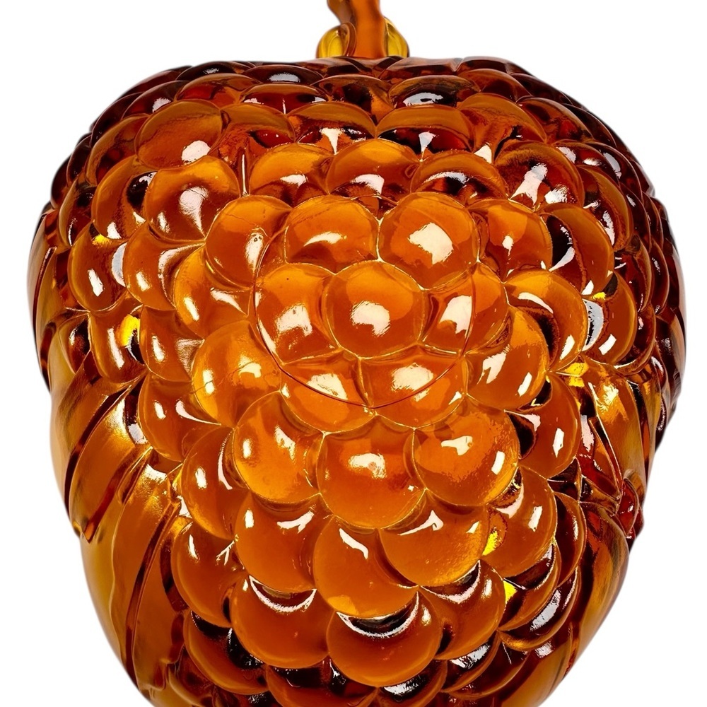 Vintage Indiana Glass Bowl Amber Heavily Embossed Grapes Fruit 13” Salad Bowl - Picture 3 of 10